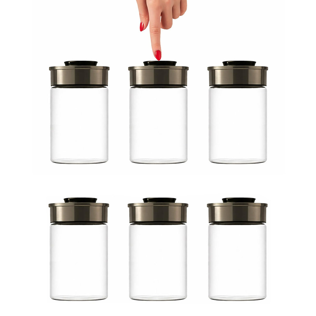 BURI Vakuumglas 6er Set 1300ml | Vorratsdosen Glas mit Edelstahl Deckel & Vakuum Klick-Mechanismus |