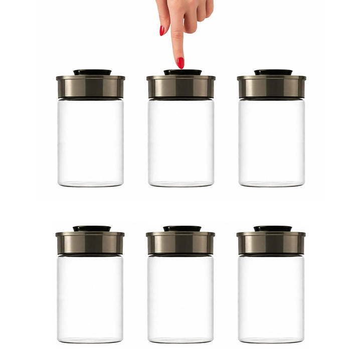 BURI Vakuumglas 6er Set 1300ml | Vorratsdosen Glas mit Edelstahl Deckel & Vakuum Klick-Mechanismus |