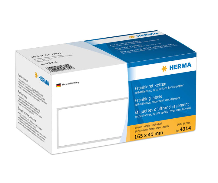 HERMA 4314 Frankieretiketten für Frankiermaschinen, 165 x 41 mm, 1000 Stück, selbstklebend, matt, ei