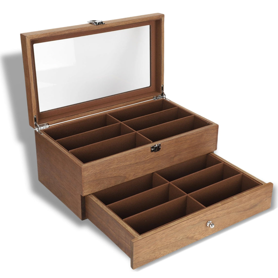 Brillenbox, 12 Slots Brillenbox Holz Doppelschicht Brille Vitrine Box Organizer Dekoration für Displ