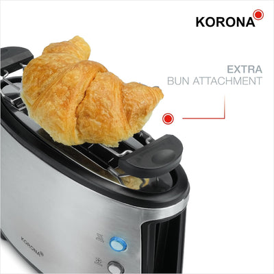 Korona 21304 Single-Toaster Ein-Scheiben-Toaster Hochwertiges Edelstahlgehäuse Brötchenaufsatz Krüme