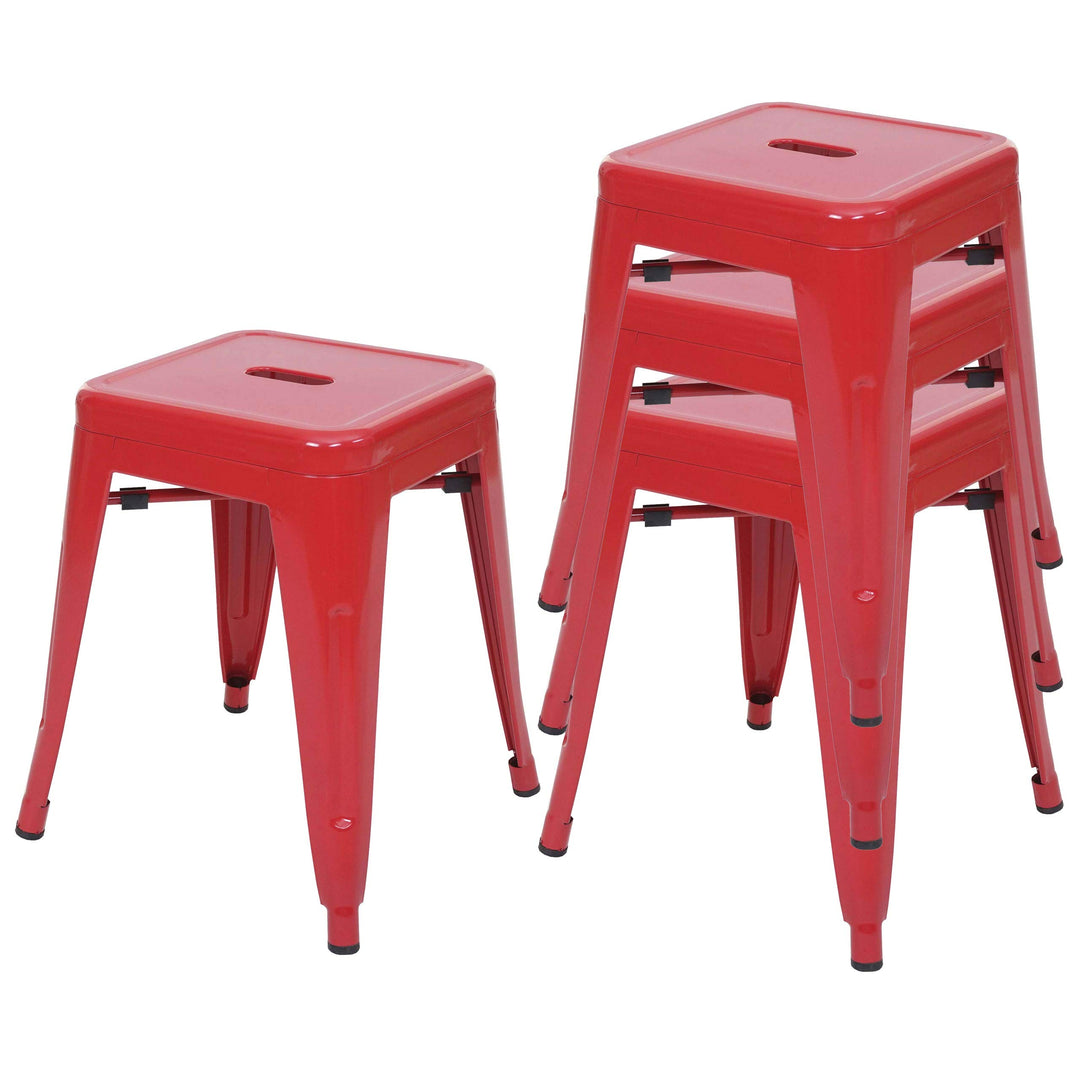 4er-Set Hocker HWC-A73, Metallhocker Sitzhocker, Metall Industriedesign stapelbar - rot