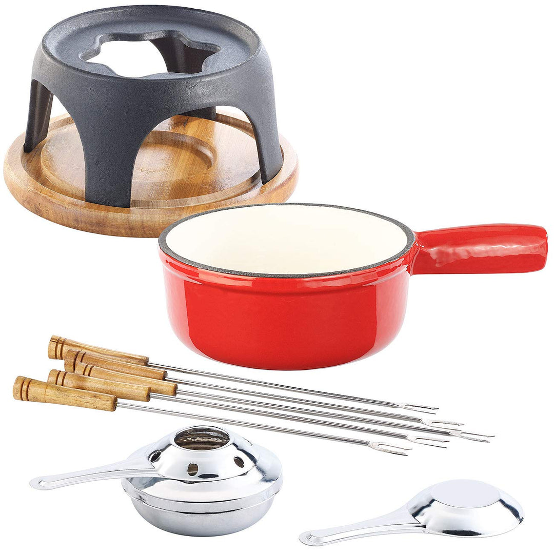 Rosenstein & Söhne Fondue Set: Käsefondue-Set aus emailliertem Gusseisen, Ø16 cm (Käsefondue