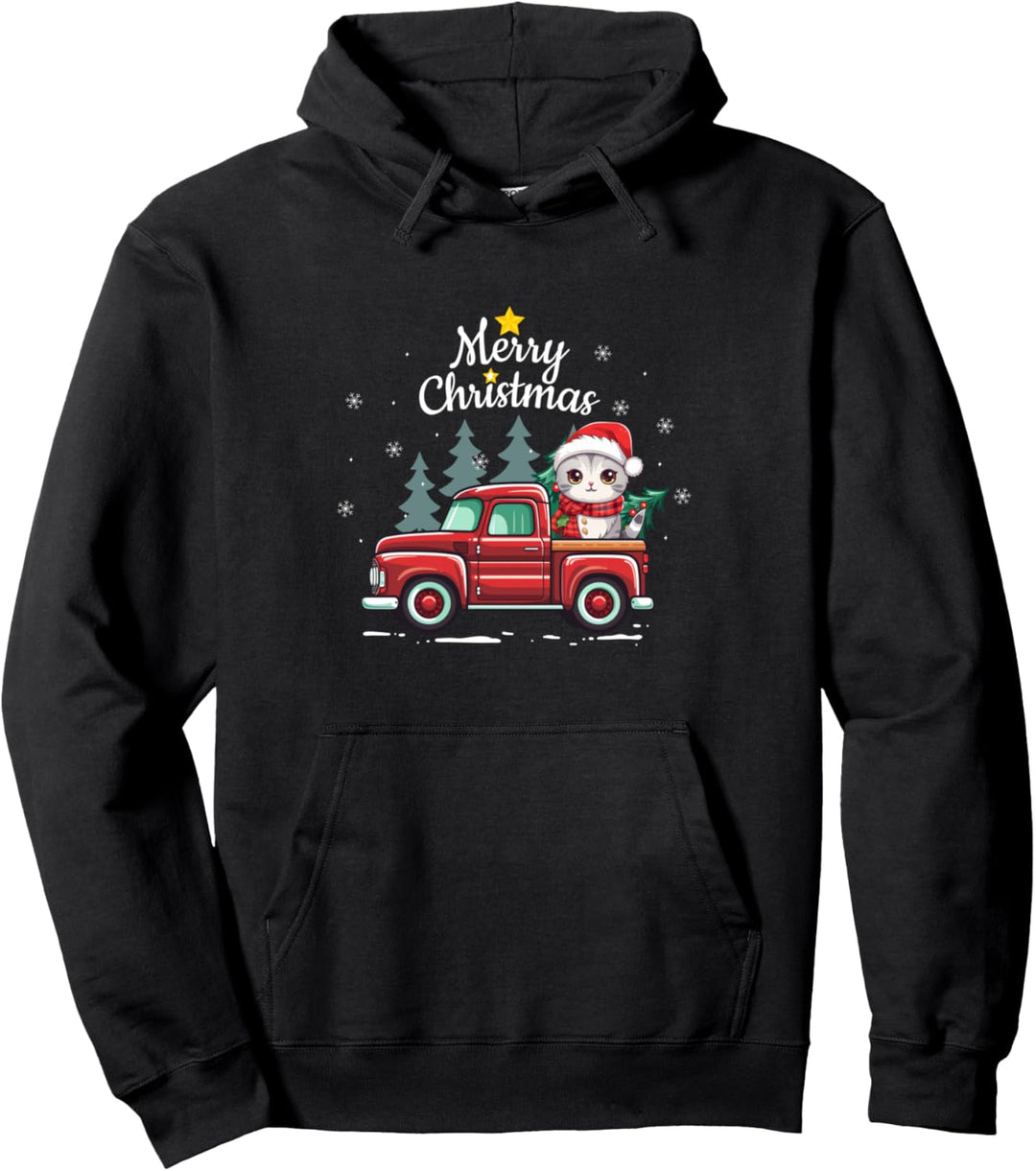 Britisch Kurzhaar Katze Weihnachten Truck Plaid Lustiger Weihnachtsbaum Pullover Hoodie