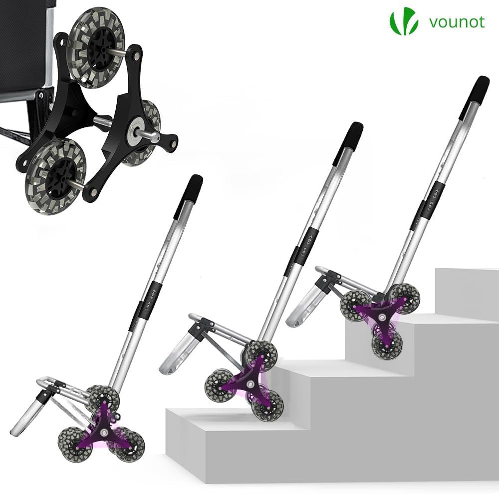VOUNOT® Aluminium Einkaufstrolley Treppensteiger, 3 in 1 Trolly Einkaufswagen Klappbar, Hackenporsch