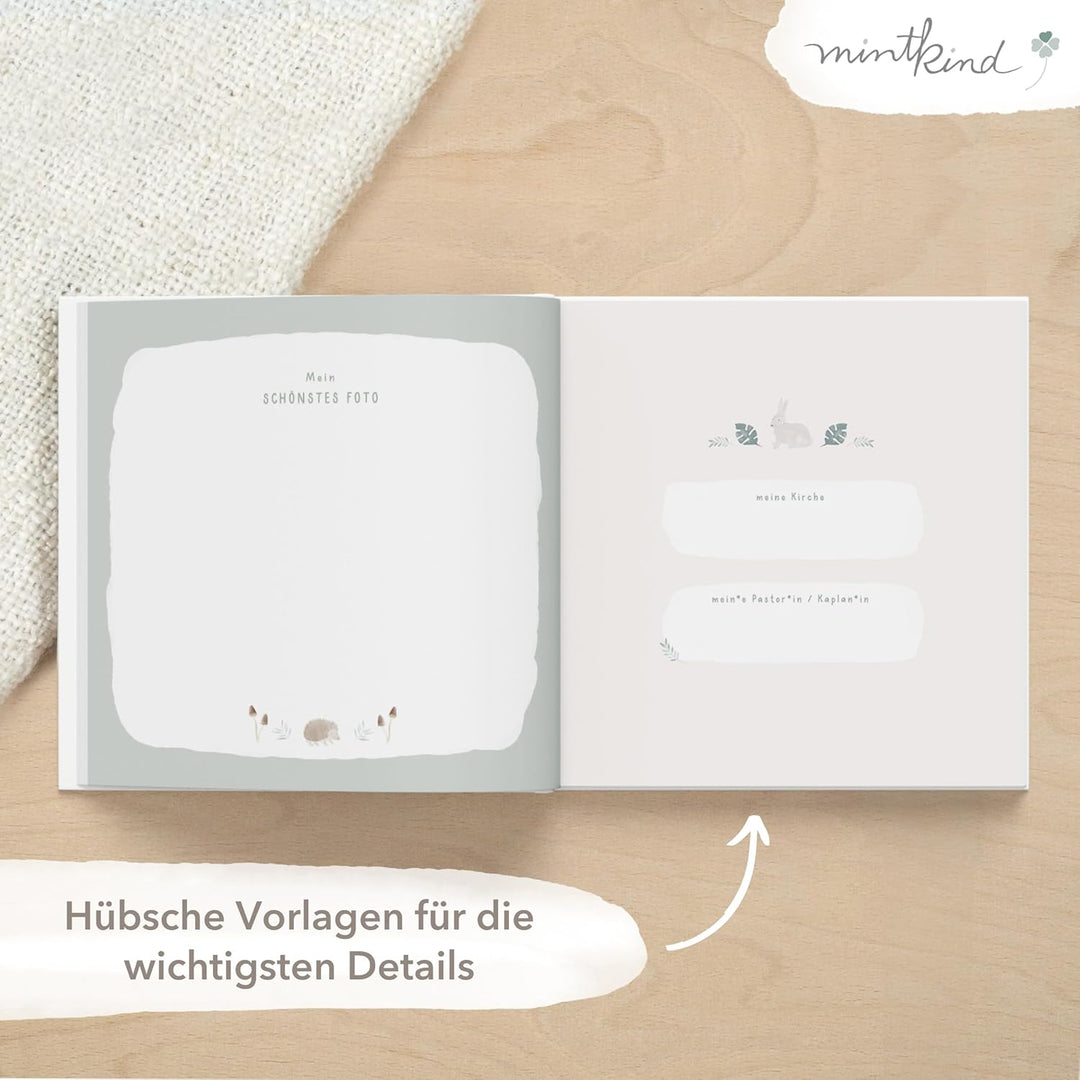 mintkind® Gästebuch Meine Kommunion Wald I Kommunion Geschenk personalisiert I Buch zur Kommunion Er