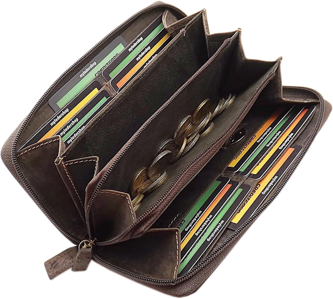 myledershop Grosse Vollrindleder Damen Geldbörse/Geldbeutel/Portemonnaie/Geldtasche/Portmonee rundhe