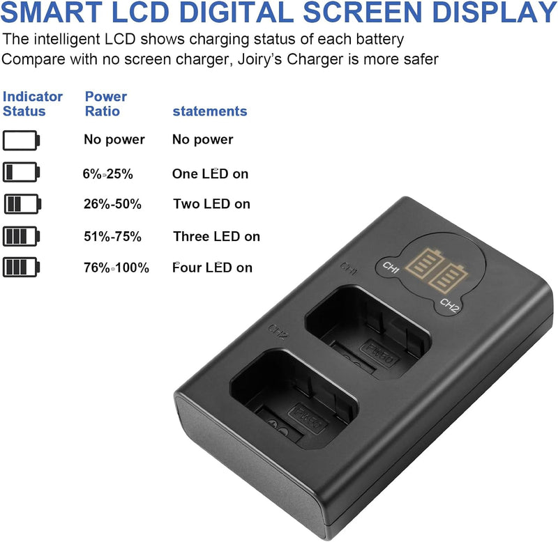 2 X NP-FW50 Ersetzt Akku und Dual Ladegerät Kompatibel mit Sony Alpha a6500, a6300, a6000, a7s, a7,