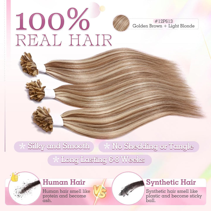 Elailite Echthaar Extensions Bonding Haarverlängerung 35cm U-tip Fusion Haar Extension Glatt 25 Strä