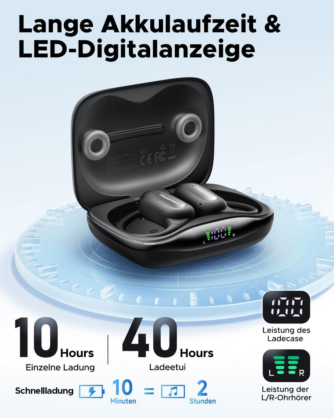 truefree EarFit DS1 Open-Ear Kopfhörer, Filigraner Ohrhaken Sport Ohrhörer, Kabellos Bluetooth 6.0 E