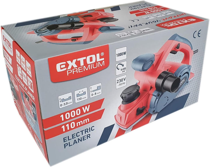 Extol Premium 8893405 Elektrohobel, Breite: 110mm, 1000W, bis 3mm Spantiefe, Parallelanschlag, 2 Ril