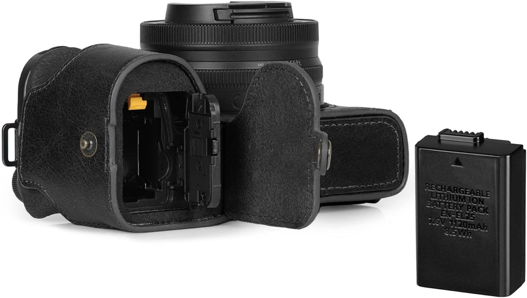 MegaGear Ever Ready Kameratasche aus echtem Leder, kompatibel mit Nikon Z30 (Schwarz), Schwarz