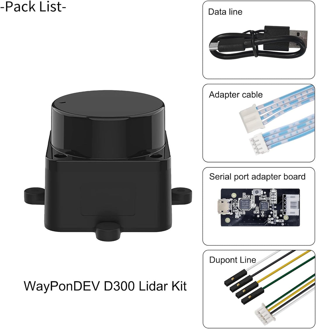 WayPonDEV FHL-LD19 360 Degree 2D Lidar Distance Sensor Kit, 10Hz Scan Rate and 12m Distance Lidar RO