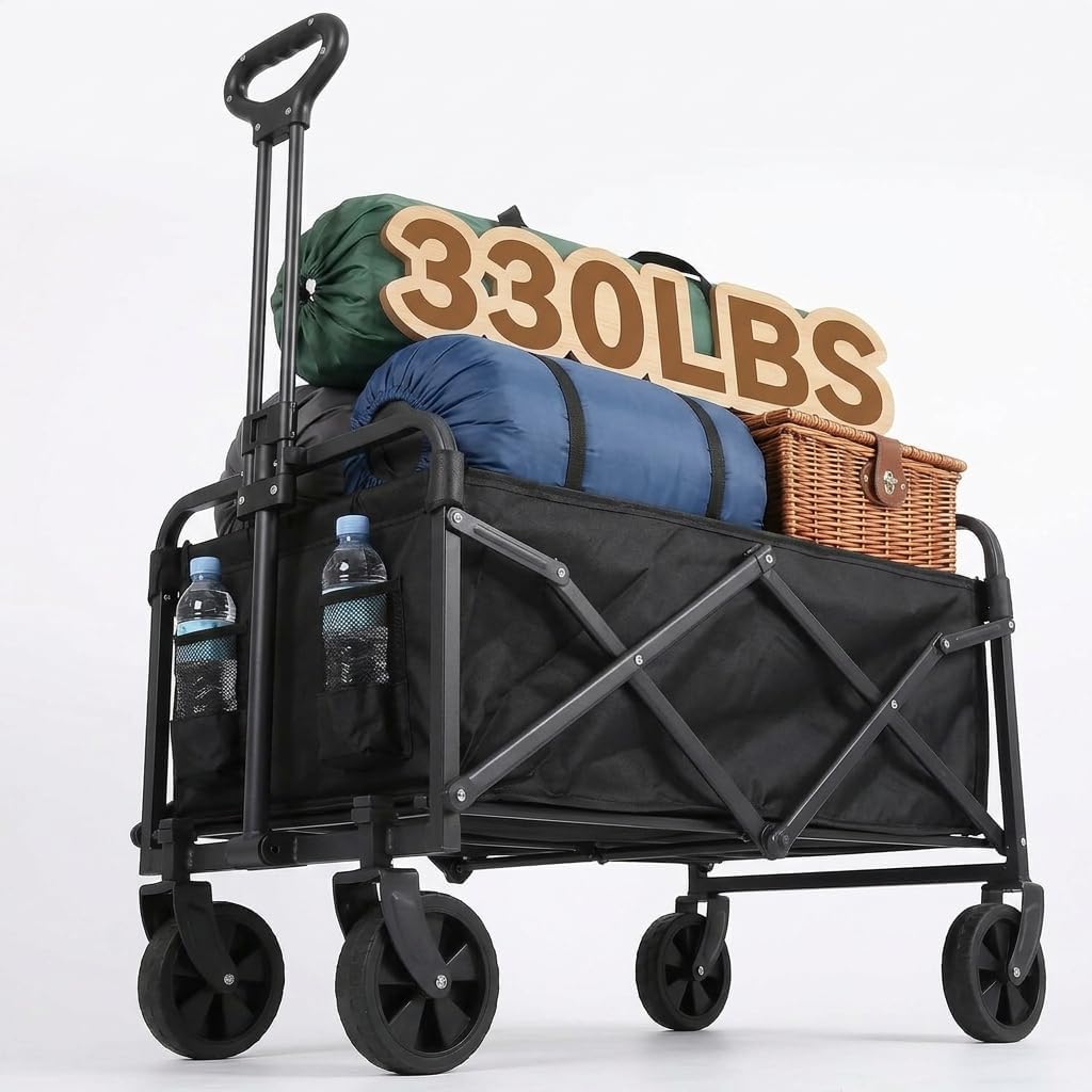 100L Klappbarer Bollerwagen, Handwagen Faltbar mit Leisen Rädern, 150kg (330LBS) Traglast, Bollerwag