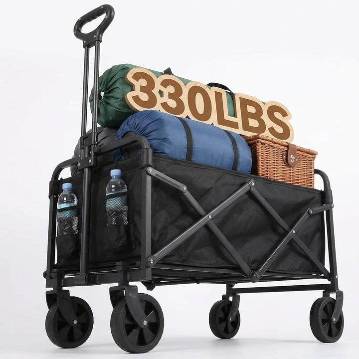 100L Klappbarer Bollerwagen, Handwagen Faltbar mit Leisen Rädern, 150kg (330LBS) Traglast, Bollerwag