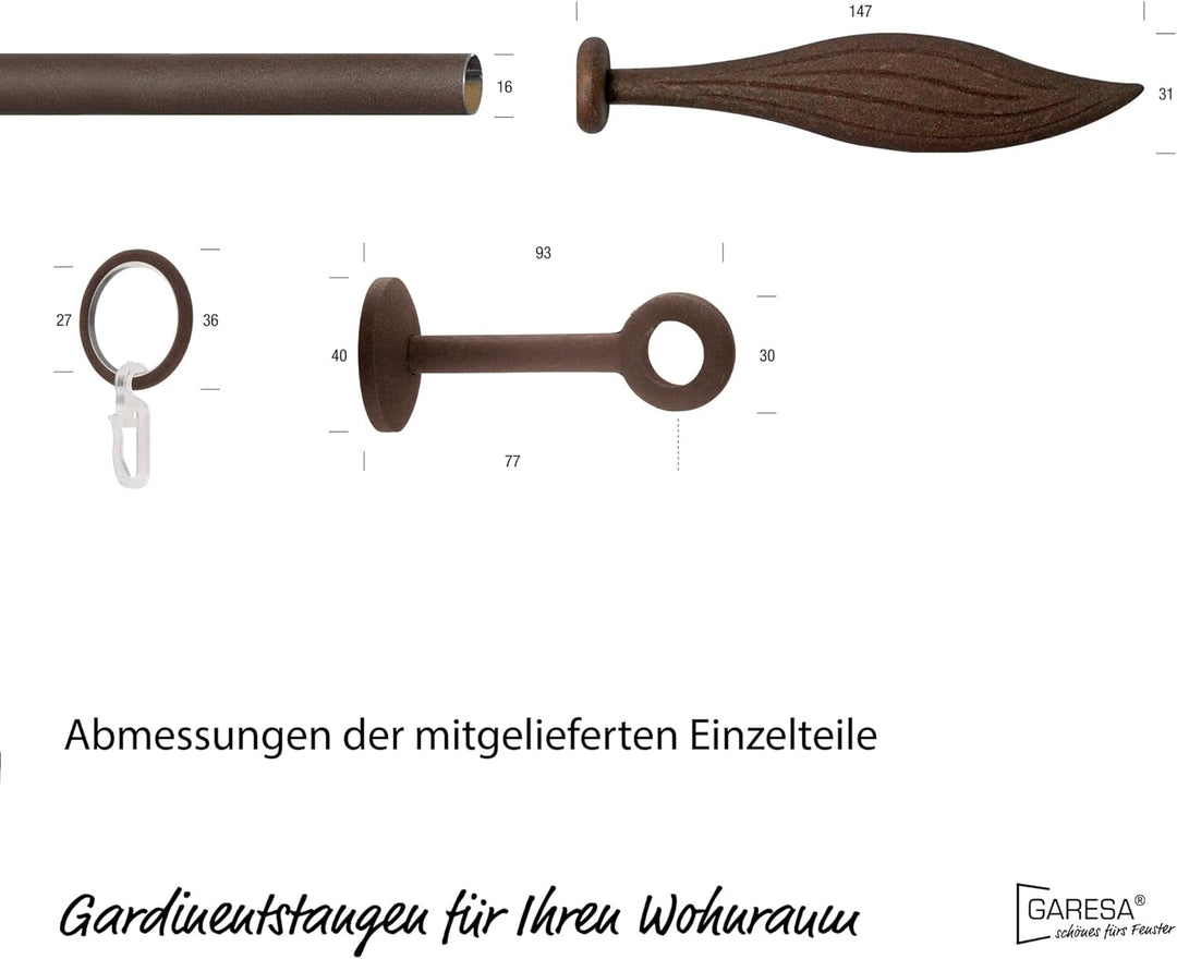 Garesa Gardinenstange Esperanca Ø 16mm, 1-läufig, Rost I Rustikale Vorhangstange inkl. Ringe + Falte
