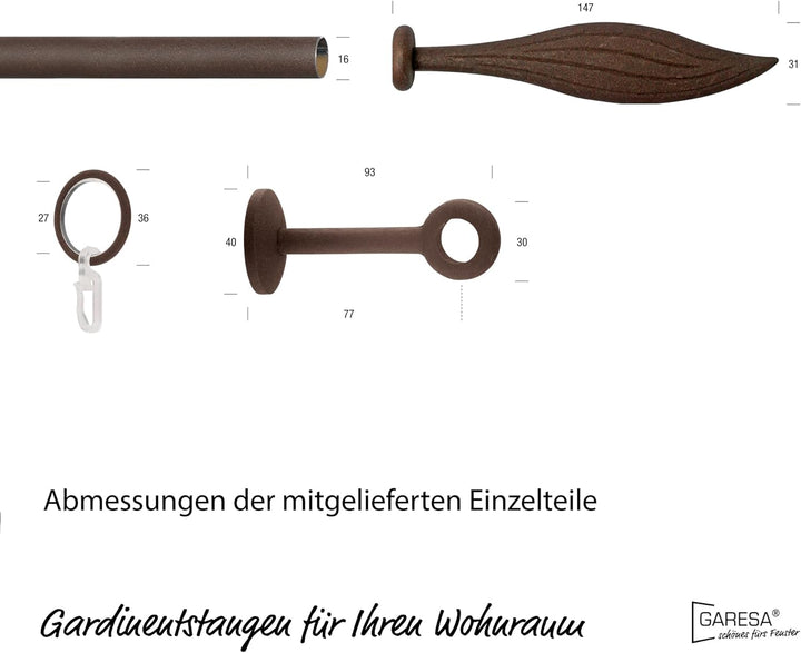Garesa Gardinenstange Esperanca Ø 16mm, 1-läufig, Rost I Rustikale Vorhangstange inkl. Ringe + Falte