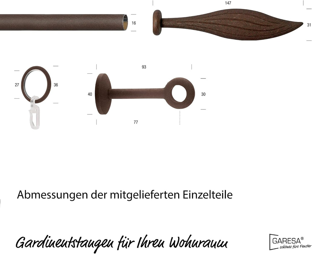 Garesa Gardinenstange Esperanca Ø 16mm, 1-läufig, Rost I Rustikale Vorhangstange inkl. Ringe + Falte