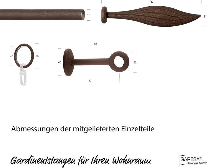 Garesa Gardinenstange Esperanca Ø 16mm, 1-läufig, Rost I Rustikale Vorhangstange inkl. Ringe + Falte