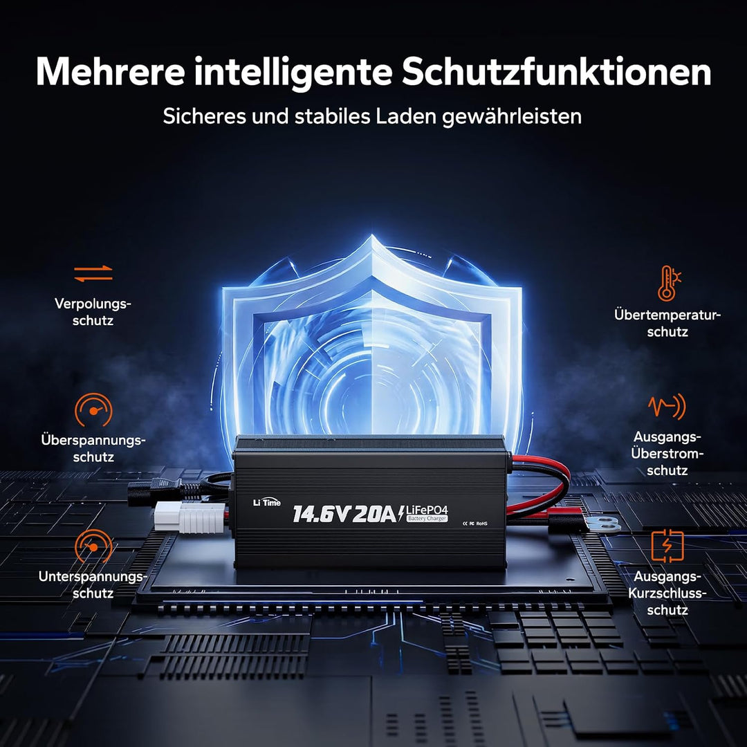 LiTime 14.6V 20A Lithium Batterieladegerät 12V LiFePO4 Batterieladegerät AC-DC Smart Charger mit And
