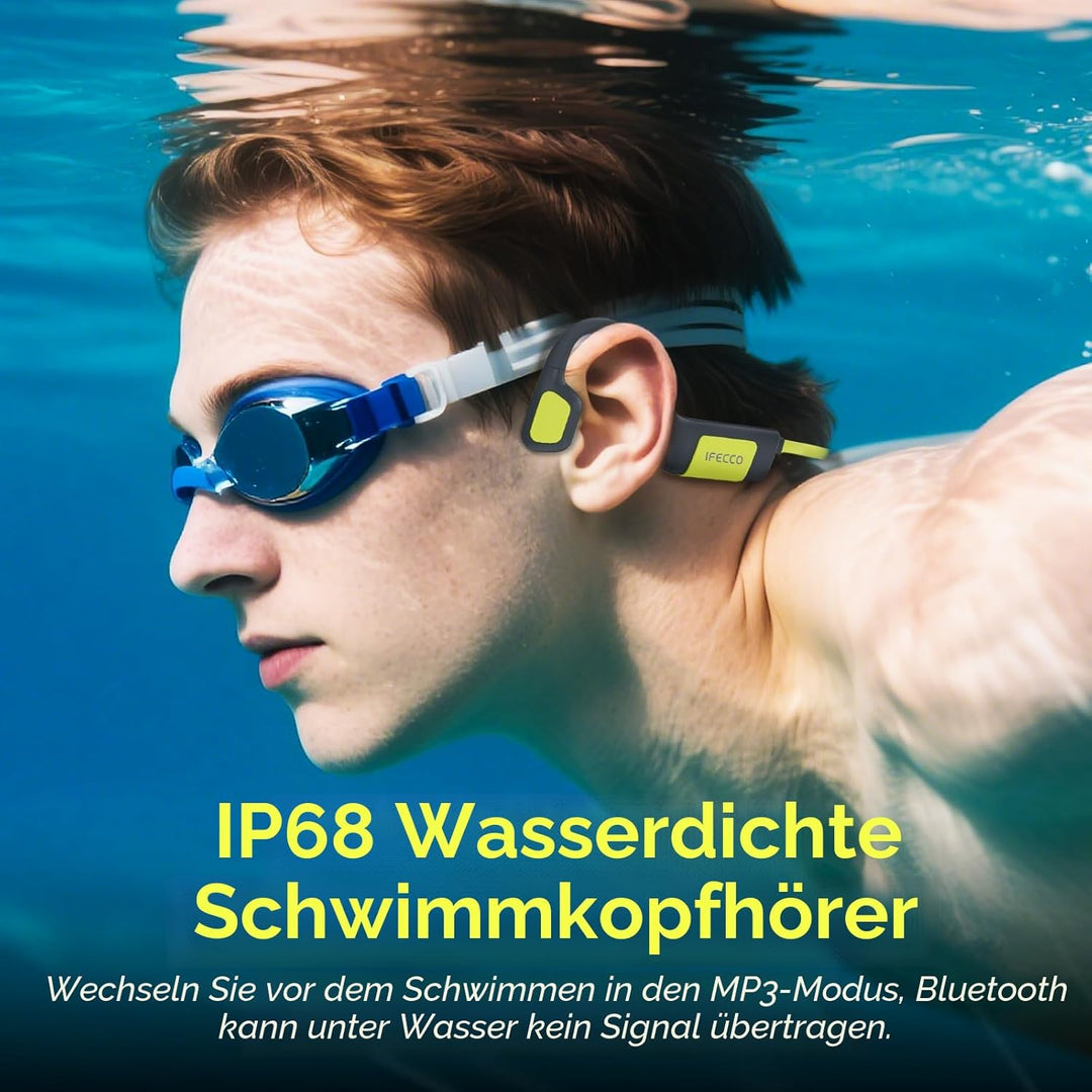 IFECCO Kopfhörer Schwimmen, Knochenschall Kopfhörer Bluetooth 5.4, IP68 wasserdichte Open Ear Kopfhö