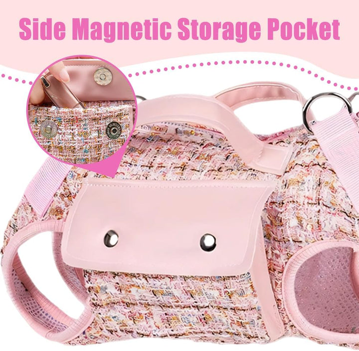 Haustier-Brustgurt mit Schultergurt, Kleine Hunde Katzen Quer-Rucksacke mit Magnetischen 2 Taschen,