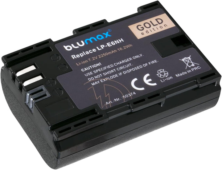2X Blumax Gold Akku kompatibel mit Canon LP-E6NH (2250mAh) mit Infochip - NTC-Sensor & V1-Gehäuse -