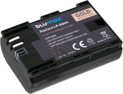 2X Blumax Gold Akku kompatibel mit Canon LP-E6NH (2250mAh) mit Infochip - NTC-Sensor & V1-Gehäuse -