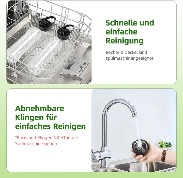 Carehabi Mixer, Tragbarer Mini Standmixer & Smoothie Blender mit 2x600ml Flaschen (BPA-frei), 300W E