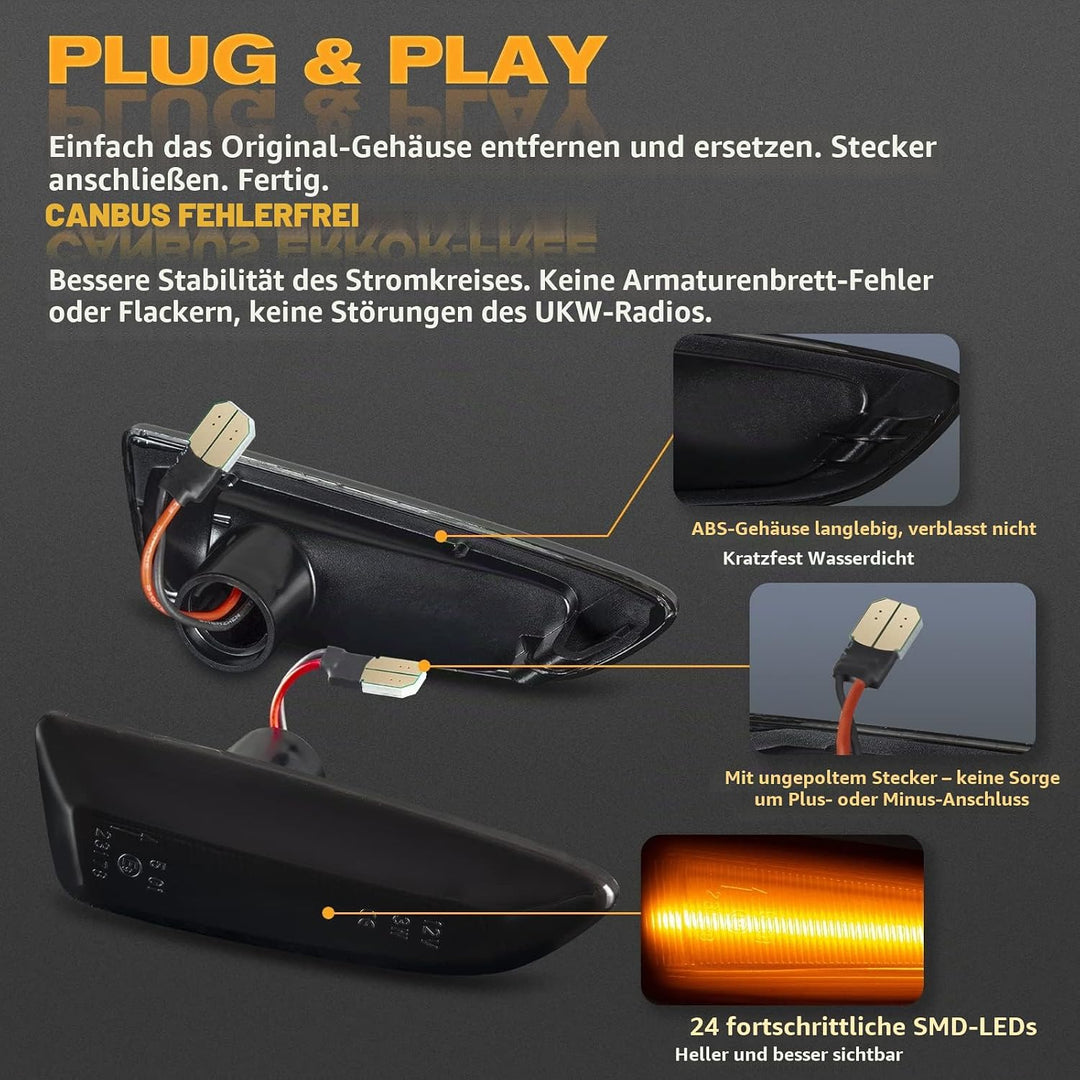 OZ-LAMPE LED Blinker für O-Pel Astra K Astra J Zafira C Insignia B Grandland X, LED Seitenblinker 2