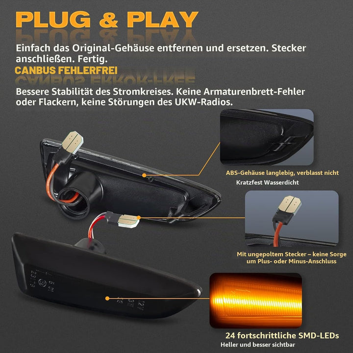 OZ-LAMPE LED Blinker für O-Pel Astra K Astra J Zafira C Insignia B Grandland X, LED Seitenblinker 2