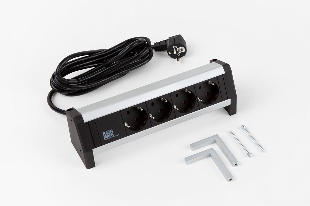 Bachmann 339.1000 Desk 4x Schuko Festanschluss 3m, Schwarz, Grau