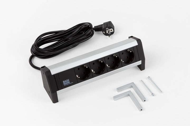 Bachmann 339.1000 Desk 4x Schuko Festanschluss 3m, Schwarz, Grau
