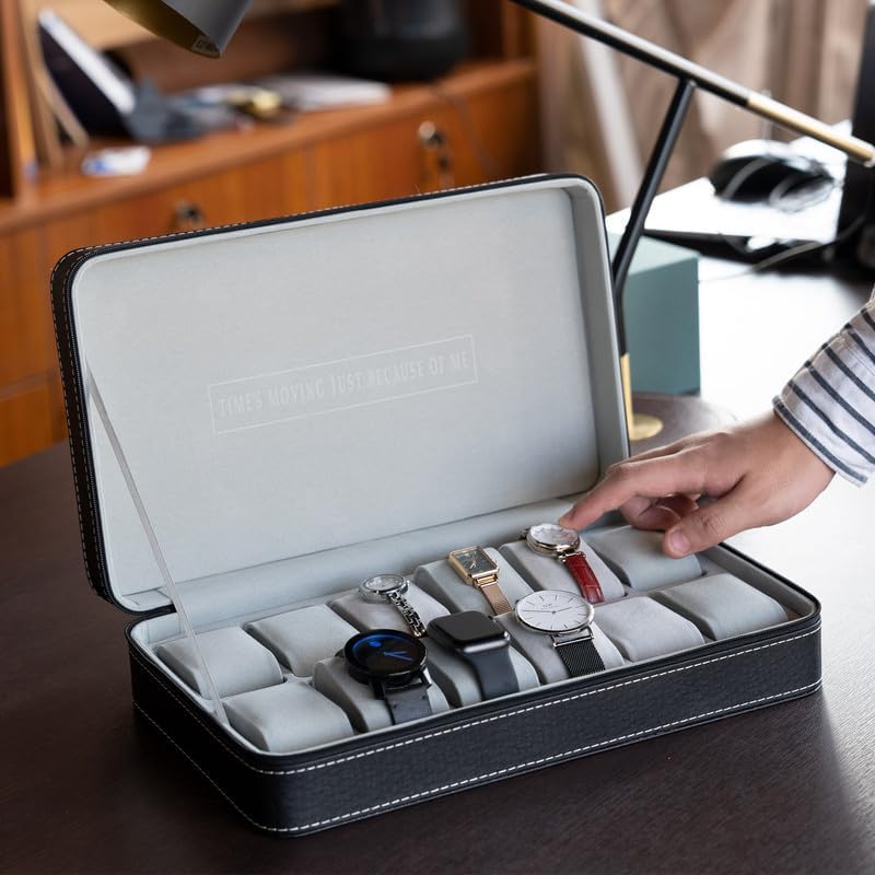 OSVINO Uhrenbox 6/10/12 Uhren Herren Schwarz Uhrenkasten Uhrenkissen aus Samt, Reise Schmuckkästchen