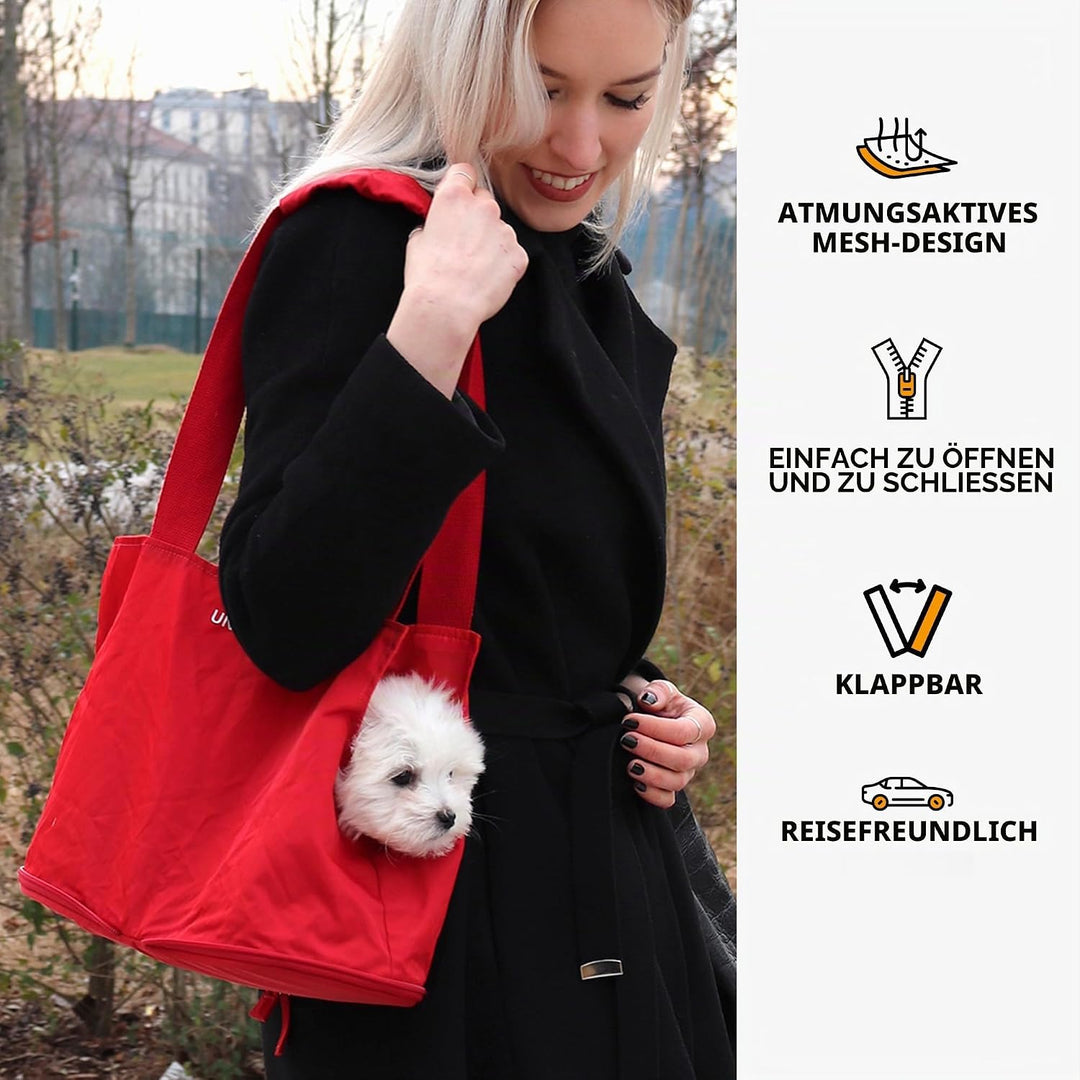 United Pets Lazy Dog Design Tragetasche für Hunde, leicht, faltbar, Rot Rot Taglia unica, Rot Taglia