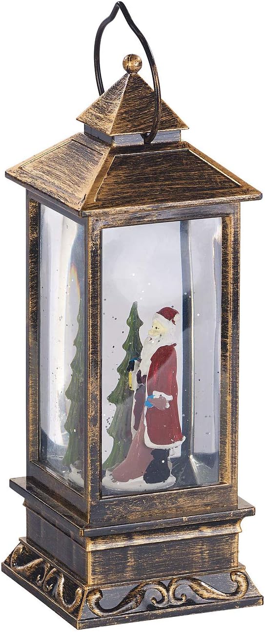 infactory Schneelaterne: LED-Laterne mit Schneewirbel und Deko-Weihnachtsmann, warmweiss (LED Weihna