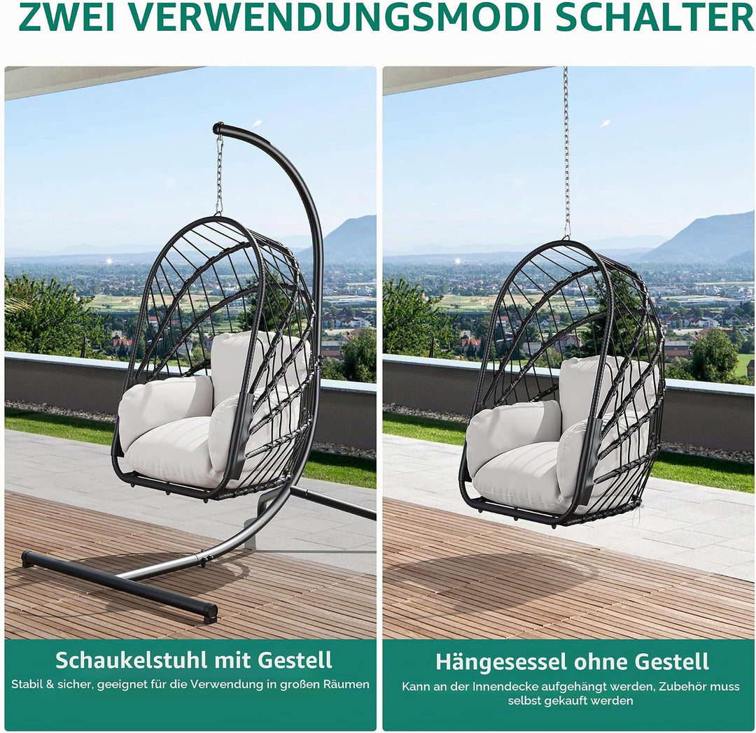 YITAHOME Hängesessel mit Kissen, Max. Belastung 150kg, Hängestuhl Outdoor mit Gestell Körbe 195x120x
