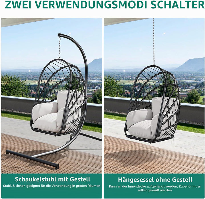 YITAHOME Hängesessel mit Kissen, Max. Belastung 150kg, Hängestuhl Outdoor mit Gestell Körbe 195x120x