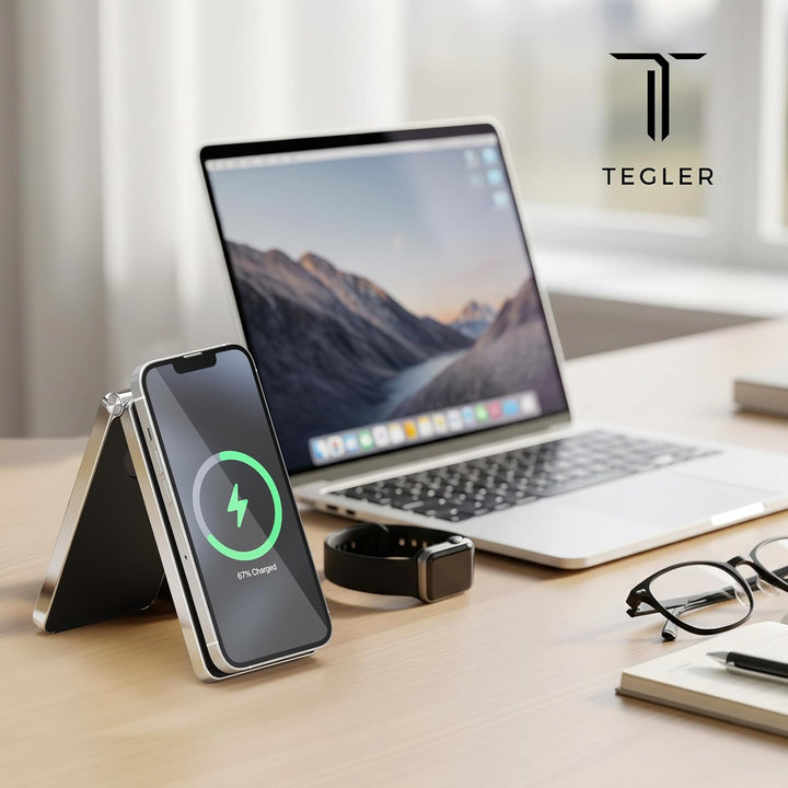 TEGLER 3-in-1 MagSafe Ladestation aus hochwertigem Aluminium für iPhone, Apple Watch & AirPods – Fal