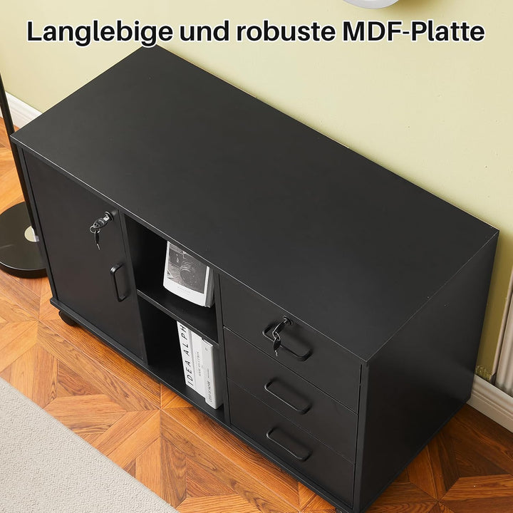 ZBAOLTO Aktenschrank,Rollcontainer Abschliessbar Büroschrank mit Tür und 3 Schubladen,Vertikale Büro