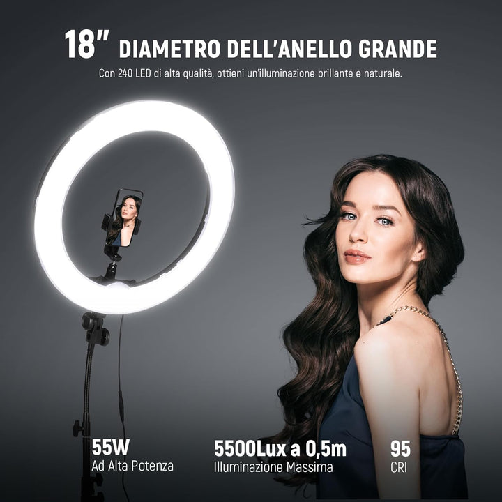 NEEWER Fotostudio Set mit Hintergrund Fotografie & Ringlicht mit Stativ Set: 18 Zoll/45cm Aussen 55W
