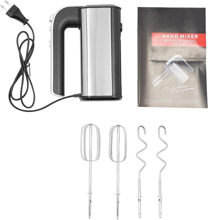 Edelstahl-Kneter,800W Handmixer,5 Geschwindigkeiten mit Exit-Taste Handmixe mit 2Teighaken&Schneebes