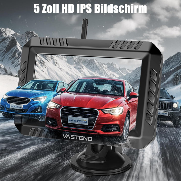 Rückfahrkamera Kabellos 5“, 1080P Nachtsicht Monitor Auto Rückfahrkamera Funk, 150° Weitwinkel IP69
