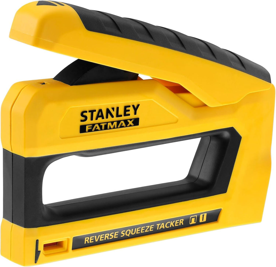 Stanley FatMax Reverse Squeeze Tacker (mit Sichtfenster am Klammerfach, Unterlademagazin, flexible D