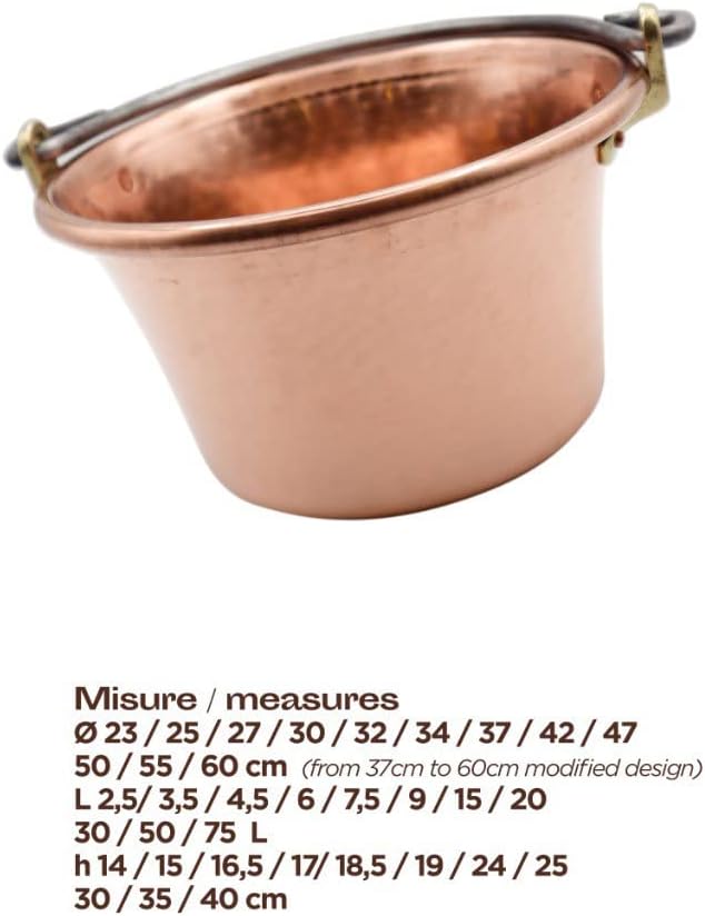 CREARTISTIC 100% Made in Italy – Kupferkessel für Polenta, Marmelade-27cm Durchmesser - Gewölbter Gr