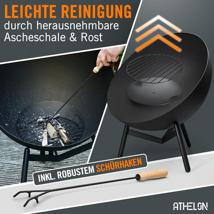 ATHELON® Feuerschale [Ø 60 cm] - wetterfeste Feuerstelle Outdoor aus Stahl für Garten, Terrasse und