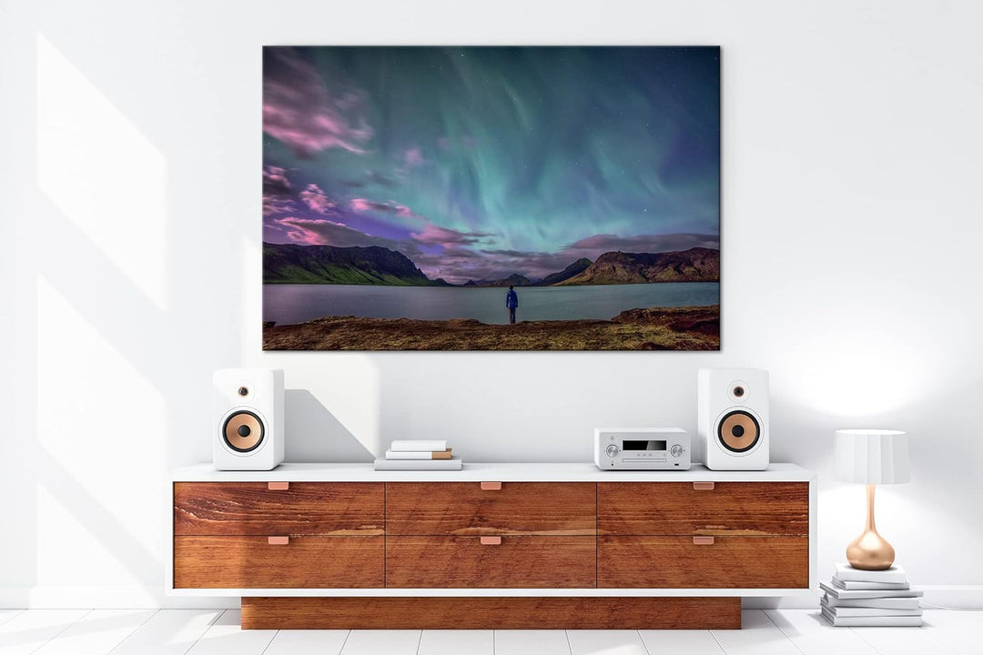 deyoli mystische Nordlichter am Abendhimmel Format: 100x70 als Leinwandbild, Motiv fertig gerahmt au