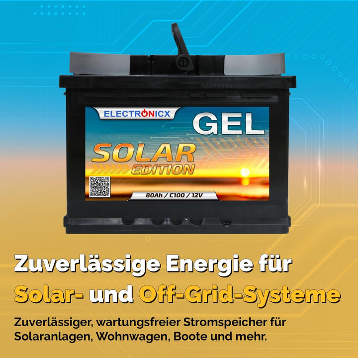 Electronicx GEL Versorgungsbatterie 12V 80Ah – GEL Batterie 12 Volt 80 Ah – Solar Batterie- Wohnmobi