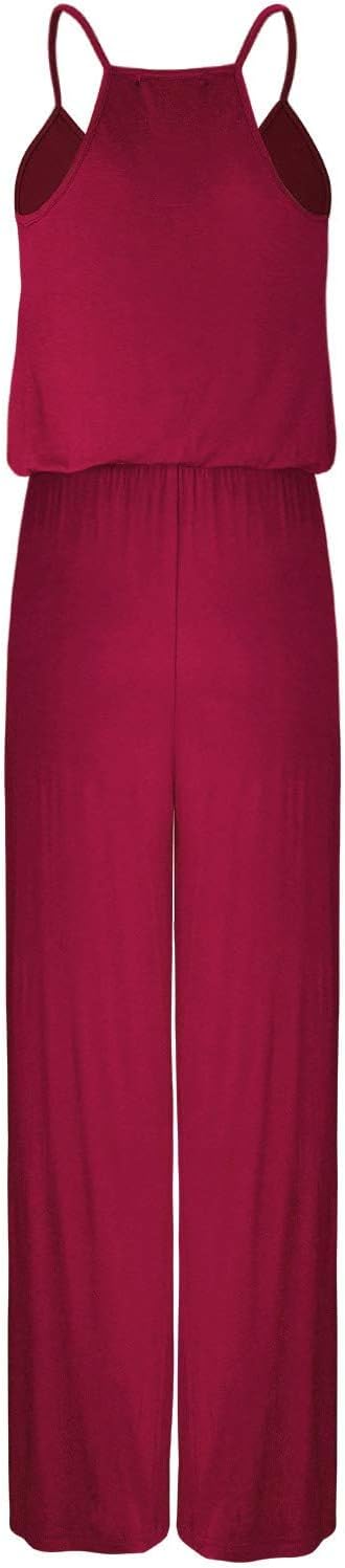 OUGES Damen Sommer Ärmellos Jumpsuit Overall Lang Hosenanzug Casual Playsuit Romper mit Taschen S We