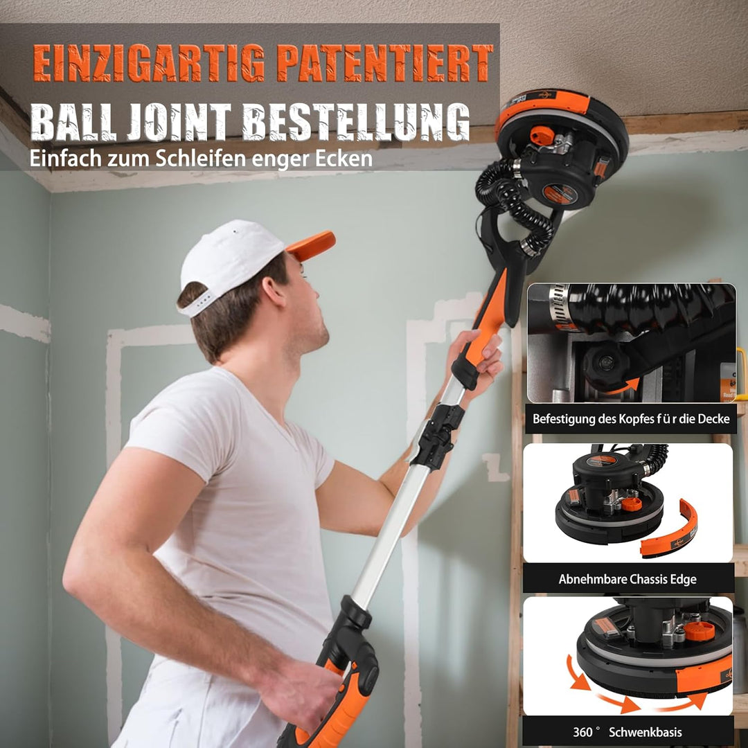 Trockenbauschleifer, Wand & Deckenschleifer,750 Watt max Drehzahl 1800 U/min Wandschleifer mit LED u